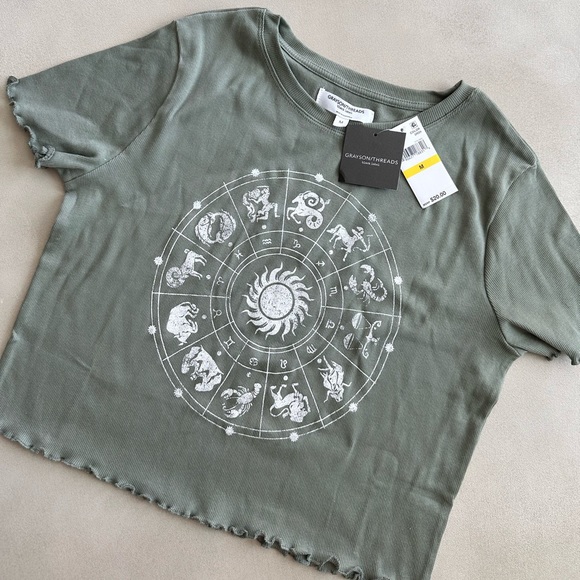 GRAYSON THREADS BLACK Juniors' Lettuce-Edge Cropped Top in Green - Picture 1 of 4